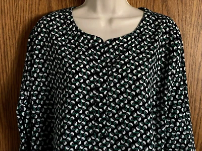 Blusa geométrica Van Heusen lengüeta enrollable manga larga estilo túnica top para mujer talla XXL Foto 1 de 4