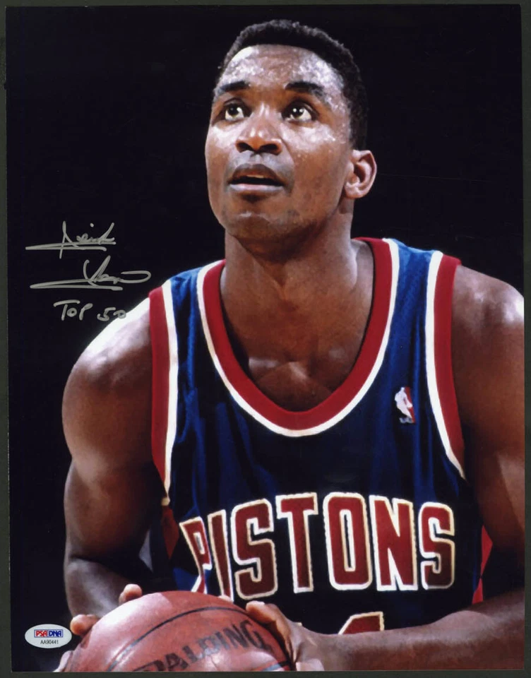 Isiah Thomas SIGNED 11x14 Photo + Top 50 Detroit Pistons PSA/DNA AUTOGRAPHED HOF - Image 1 of 1