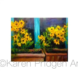ACEO ATC Signed Print “The Potter’s Window “ Flower Art Card Artist Trading Card - Picture 1 of 2