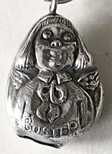 ANTIKER STERLING & MOP BABY RASSEL BEISSRING BUSTER BRAUN & HUND TIGE WERBUNG - Bild 1 von 6