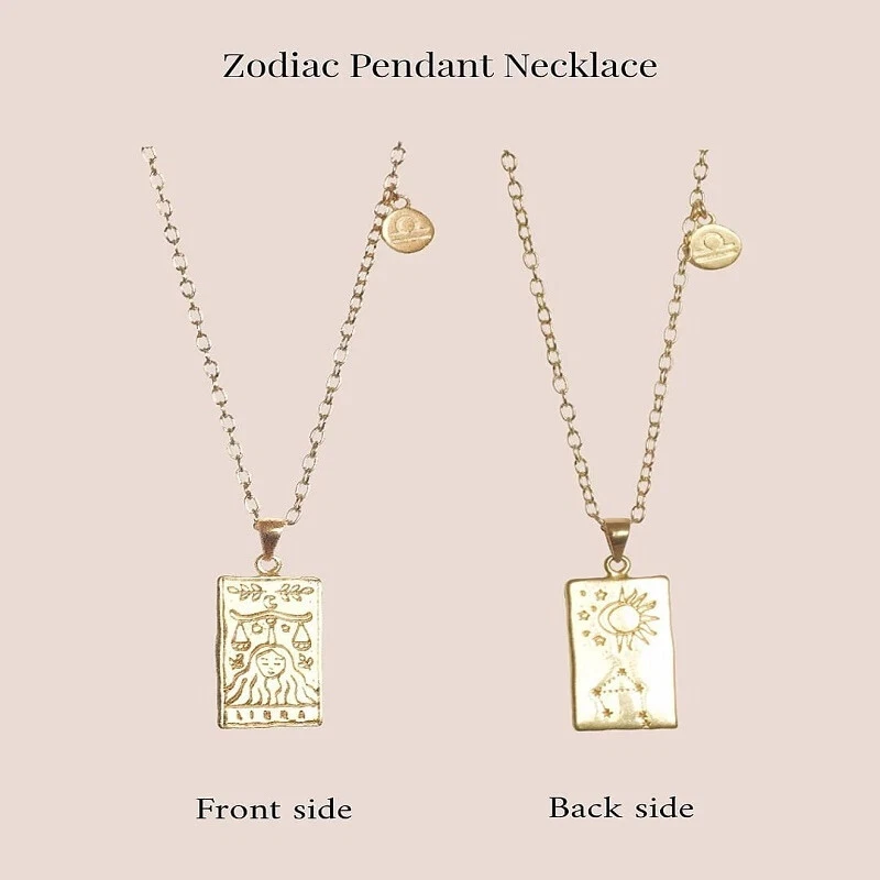 Collar Zodiaco Chapado en Oro 18K Acero Inoxidable Cuadrado Rectángulo Horóscopo Regalo Foto 1 de 4