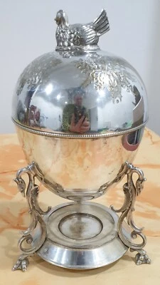 Antiker Eierwärmer Selten Metall Vintage Trophäenfigur Huhn - Bild 1 von 4
