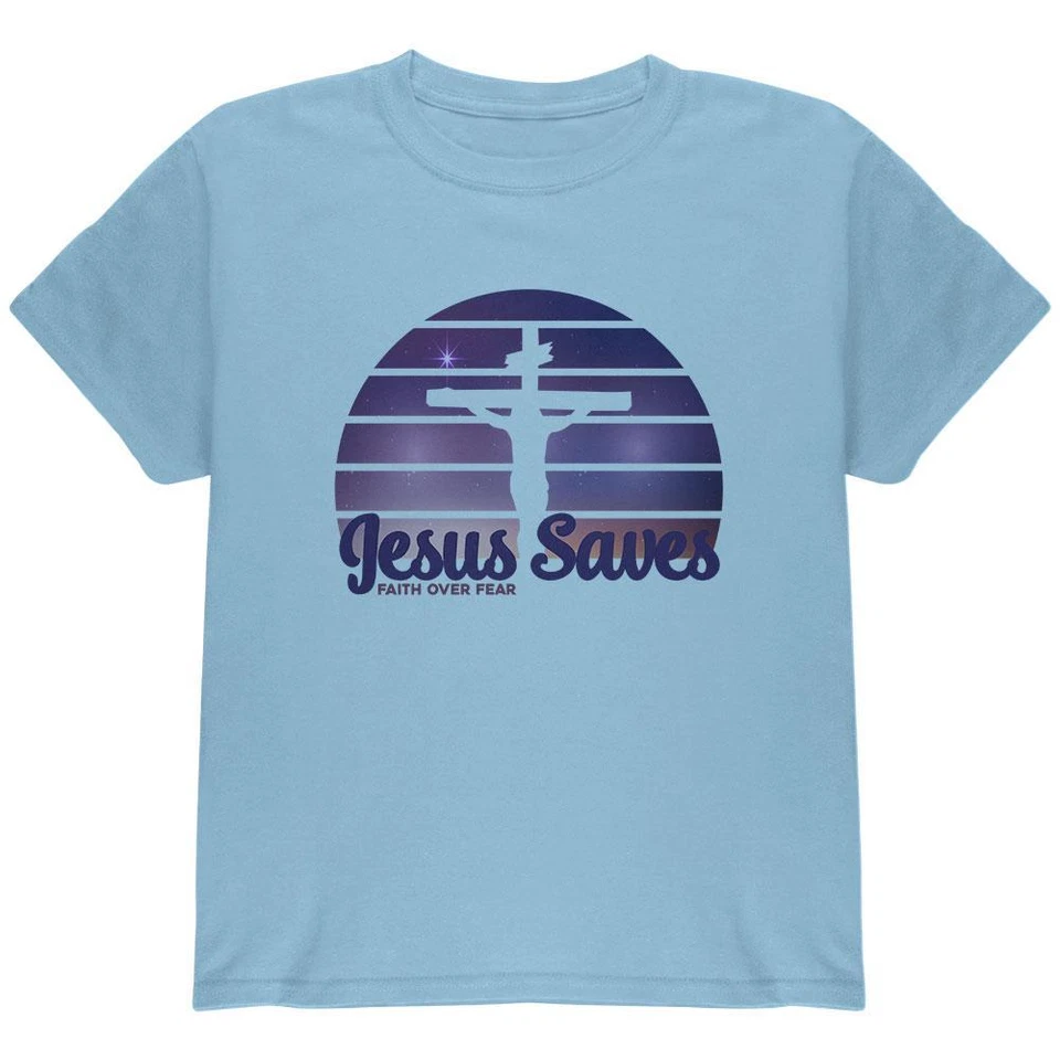 Camiseta juvenil Jesus Saves Faith Over Fear Sun Crucifix Foto 1 de 1