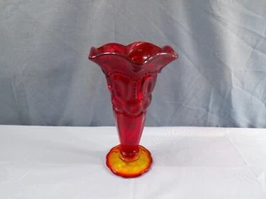 L.E. Smith Ruby Red Glass Moon & Stars Fluted Cone Shaped Vase - Picture 1 of 7