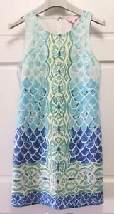 Lilly Pulitzer Scale Back Scuba Mermaid Perla Shift Dress - Green/Blue - Large - Picture 1 of 5