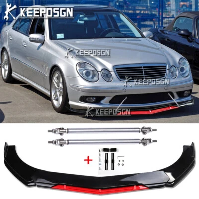 For Mercedes Benz W211 E500 E350 E55 AMG Front Bumper Lip Splitter + Strut Rods - Image 1 of 4