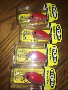 STORM WIGGLE WART MAD FLASH HARD SEARCHING= 4 FLO RED FLASHCOLORED FISHING LURES - Picture 1 of 1