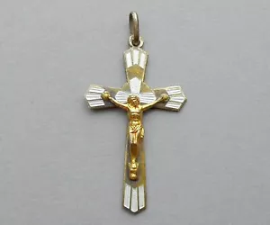 Antiker religiöser Sterling Anhänger. Perlen-Emaillekreuz. Jesus Christus Medaille. - Bild 1 von 3