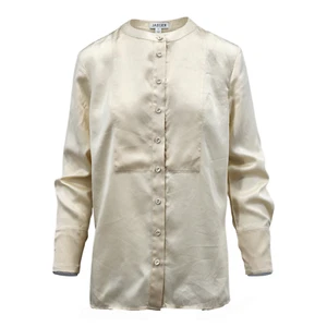 M&S Jaeger Pure Silk Round Neck Bib Detail Shirt - Picture 1 of 6