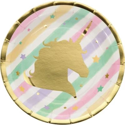 Unicorn Sparkle 8 Ct Dessert Cake Plates 7 inch Foil Stamp - Image 1 of 2