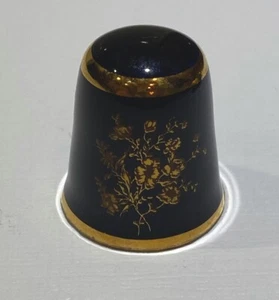 Limoges Cobalt Blue Porcelain Thimble With Gold Floral Gilt Castel France - Picture 1 of 3