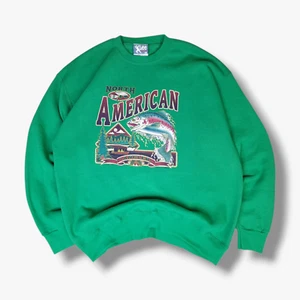 VINTAGE Lee American Angler Sweatshirt Extra Large XL Herren Grün Angeln 90er - Bild 1 von 12