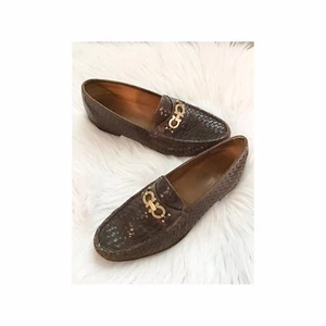 Salvatore Ferragamo Brown Woven Gold Horsebit Loafers Men’s 9.0 D Weave - Picture 1 of 11