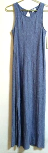 ARTISAN NY Sleeveless Maxi Dress 6 10 36 Blue Chambray 100% LINEN Keyhole Slits - Picture 1 of 7