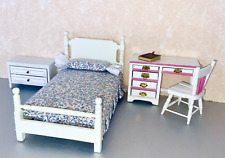 💥Dollhouse Miniature 5 Pc Bedroom Suite Bed Dresser Bible Study Desk & Chair💥