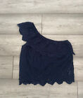Abercrombie & Fitch Womens XS Ruffled One-Shoulder Embroidered Navy Blue Top