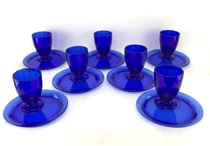 Nuevo Martinsville Addie azul cobalto #34 juego de vasos y platillos azules de 7 patas - Imagen 1 de 12