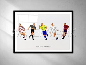 RONALDO NAZARIO PRINT HAND DRAWN CAREER ARTWORK BARCELONA BRAZIL AC MILAN POSTER - Picture 1 of 4