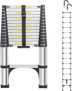 Telescoping Ladders 15.5 FT Aluminum Ladder - One-Button Retraction Collapsible - Picture 1 of 7