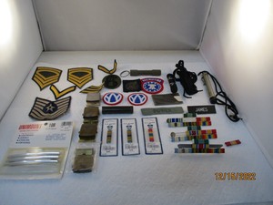 Large Vintage Military Bars, Patches, Belt Buckles & Other Military Items