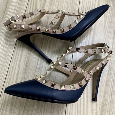 VALENTINO GARAVANI Rockstud Cuero Bombas Correa Sandalias Azul Talla 36 US... - Imagen 1 de 4