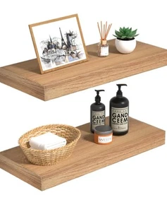 Oak Wood Floating Shelves, Wall Mounted Shelves, Set Of 2, 15.7" - Picture 1 of 6