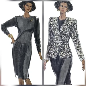 1980s Tailored Jacket Asymmetric Tulip Box Pleat Dress Vogue 7668 Sewing Pattern - Picture 1 of 3