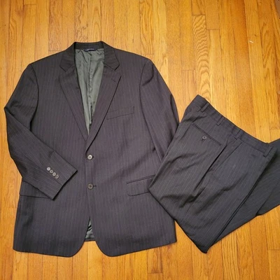 Traje de Lana Brooks Brothers Gris Negro Rayas 36R Pantalones 46R Chaqueta Formal Foto 1 de 4