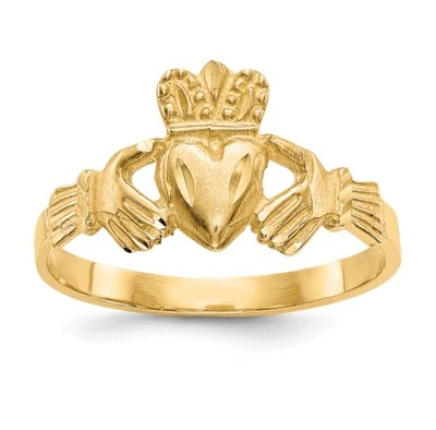 14k Yellow Gold Classic Irish Claddagh Ring Size 5.5 Friendship Love Loyalty 2g - Image 1 of 4