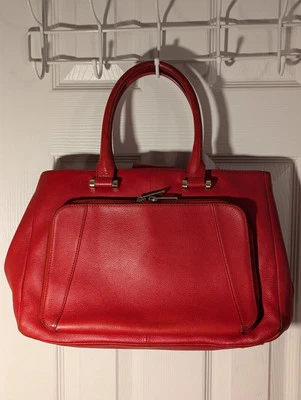Levenger Red Soft Leather 17" Women's Work Bag Briefcase Laptop Bag - Image 1 of 4