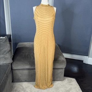 Damen transparent gold Party Club Kleid Neckholder ärmellos Reißverschluss hinten Gr. 12 NEU - Bild 1 von 10