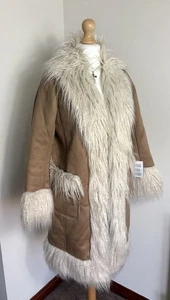 70's inspired Faux suede Faux Fur Boho penny lane Afghan Coat Size 8 oversized - Picture 1 of 19