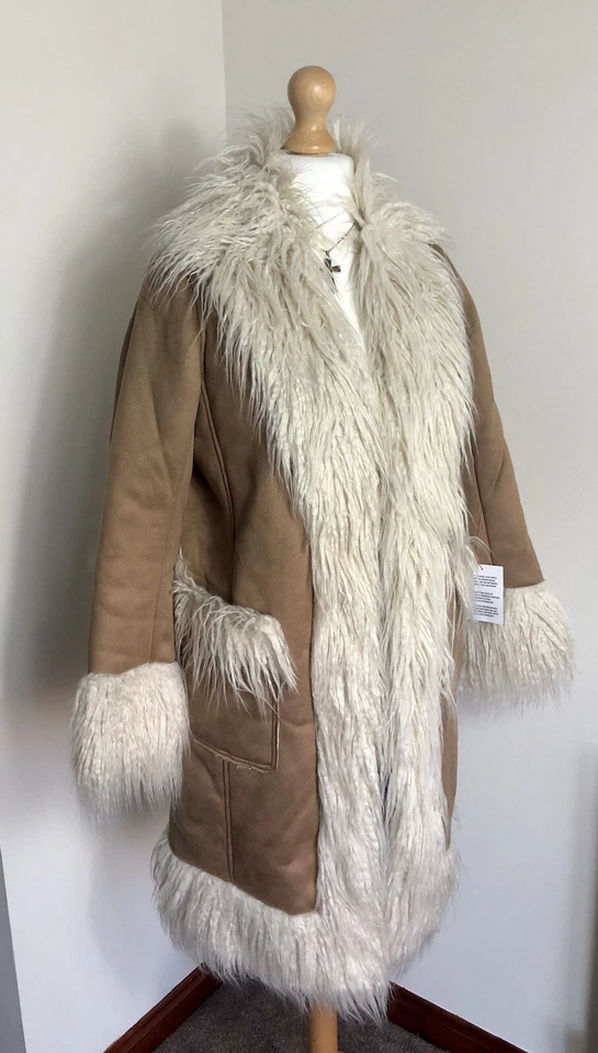 70's inspired Faux suede Faux Fur Boho penny lane Afghan Coat Size 8 oversized - Image 1 of 4