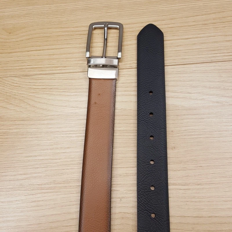 Cinto ALFANI Masculino Tamanho 38 40 Preto Marrom Polido Preto Fivela de Prata Reversível - Imagem 1 de 4