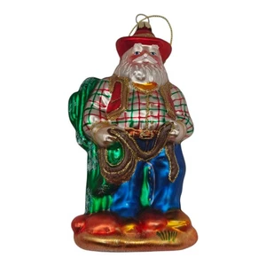 Decorazione natalizia in vetro Babbo Natale cowboy, Babbo Natale del Texas con lazo - Foto 1 di 5