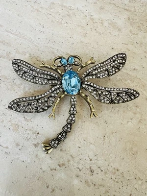 Vintage Heidi Daus Trembling Brilliance Blue Crystal Dragonfly Brooch - Image 1 of 4
