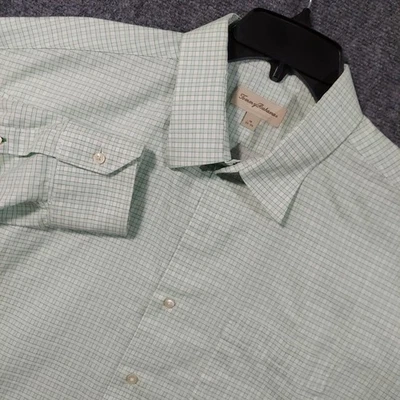 Tommy Bahama Shirt Mens 18 34-35 Green Check Plaid Long Sleeve Button Down Dress - Image 1 of 4