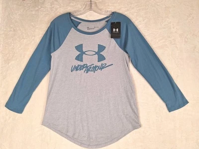 Camiseta de béisbol Under Armour para mujer S suelta raglen manga larga gris deletreado Foto 1 de 4