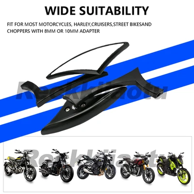 Espejos retrovisores de hoja negra para motocicleta Harley Dyna/Fat Boy/ Road Glide Foto 1 de 4