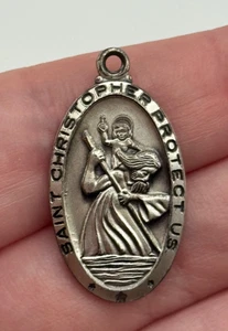 Saint Christopher Religious Medal Pendant Catholic Chapel Sterling Silver Charm - Picture 1 of 8
