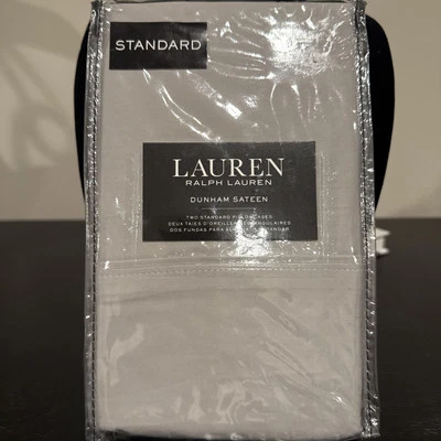 Fundas de almohada estándar Ralph Lauren 2 piezas algodón Dunham satén paloma gris NUEVO $50 Foto 1 de 3