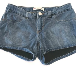 LEVI'S Denim Girls Shorty Shorts Sz 12 Reg. Adjustable Waist Faux Front Pockets - Picture 1 of 9