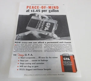Radiador de glicerina GPA - Anuncio impreso - Seguro permanente anticongelante - 1933 - Imagen 1 de 5