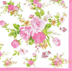 R047# 3 servilletas de papel individuales para decoupage con patrón de flor rosa rosa en blanco - Imagen 1 de 9