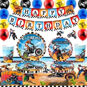 Dirt Bike Kinder Deko Motorrad Party Set Auto Geburtstags Teller Für Jungen - Bild 1 von 11