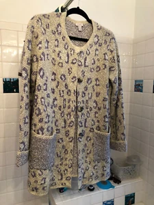 LOGO by Lori Goldstein Leopard Jacquard Cardigan Size S or M - Picture 1 of 4