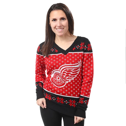 Detroit Red Wings Big Logo Women's V-Neck Ugly Sweater by Forever Collectibles Cover