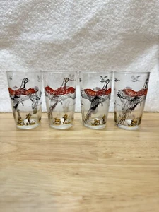 Vintage Hazel Atals Juice Glasses Tumblers Pheasants Hunters 3 1/2" (set of 4) - Picture 1 of 15