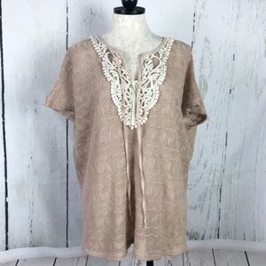 Altar’d State Crocheted Knit Mixed Media Sweater Tunic Top Women Sz M Tan Lace - Picture 1 of 7