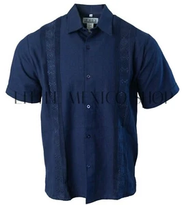 MEXICAN Mens Shirt GUAYAMISA Guayabera NAVY BLUE Short Sleeve MEXICO SIDREY - Picture 1 of 1